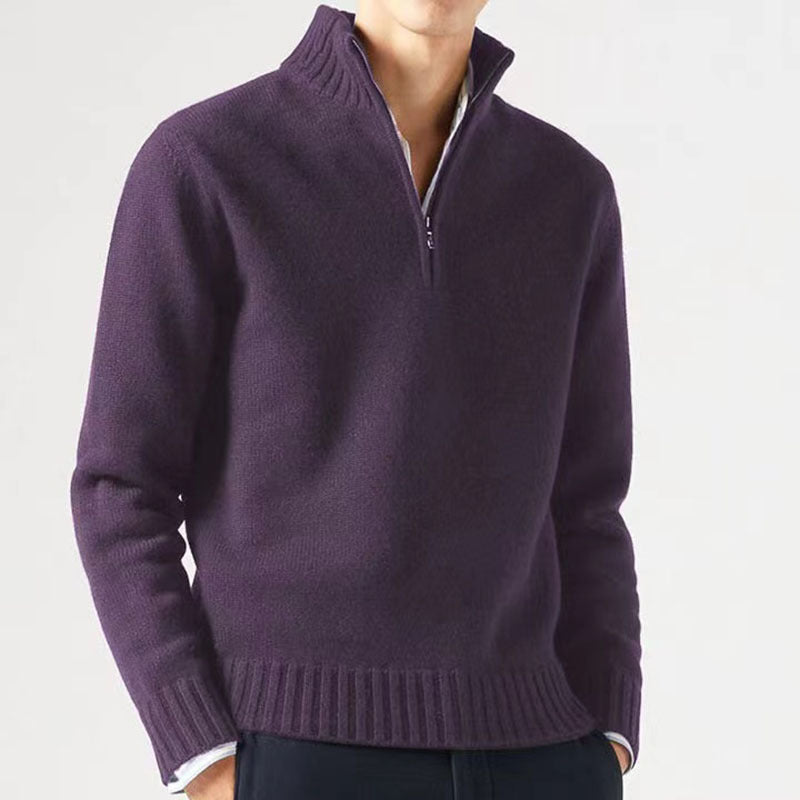 Men's Knitted Sweater with Zipper and Thick Collar