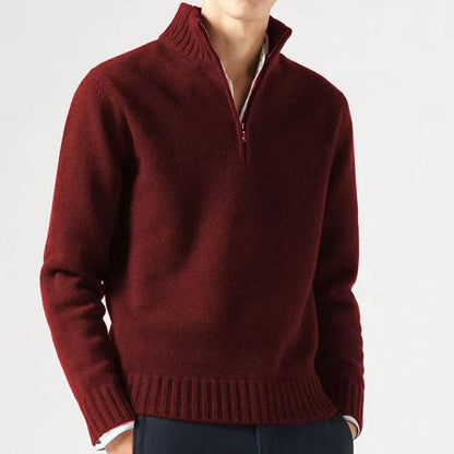 Men's Knitted Sweater with Zipper and Thick Collar