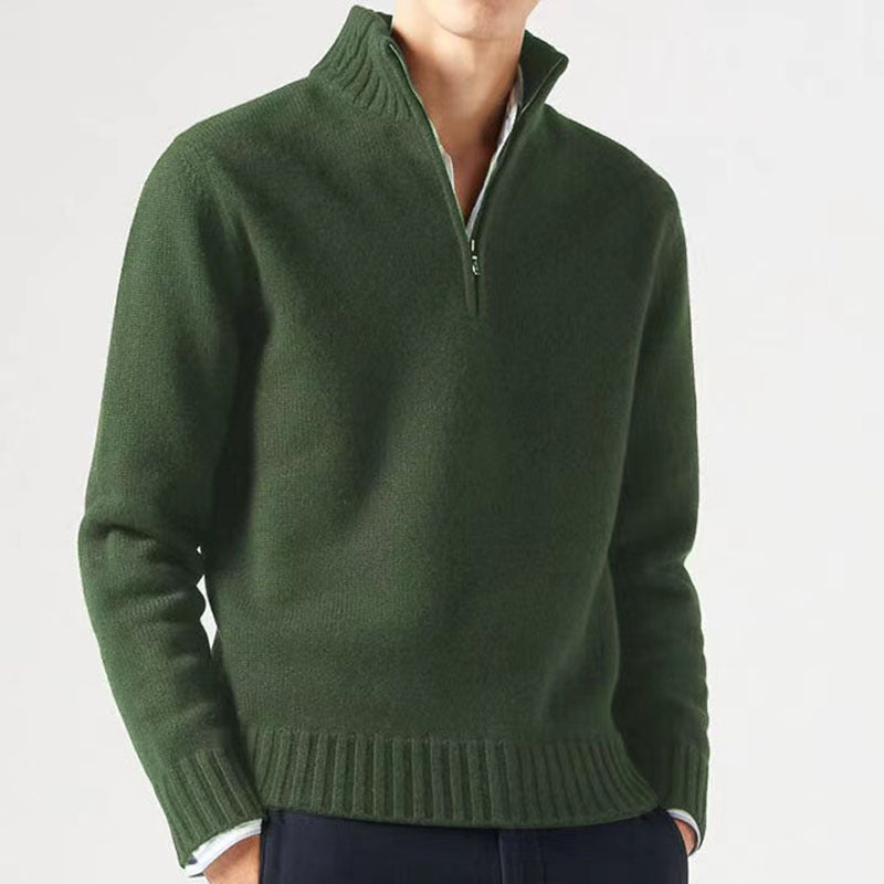 Men's Knitted Sweater with Zipper and Thick Collar