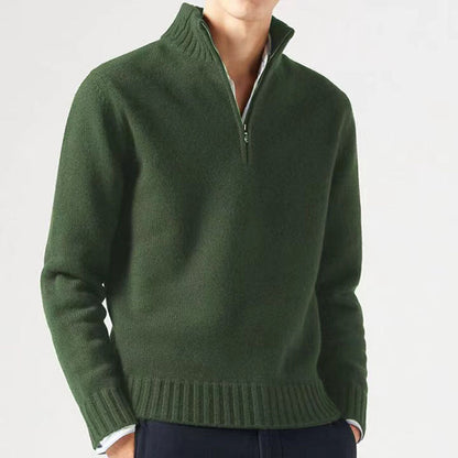 Men's Knitted Sweater with Zipper and Thick Collar