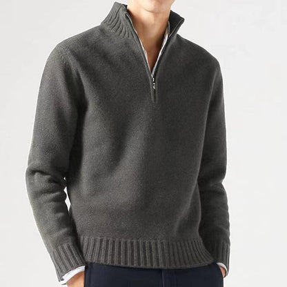 Men's Knitted Sweater with Zipper and Thick Collar