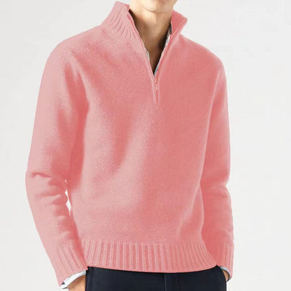 Men's Knitted Sweater with Zipper and Thick Collar