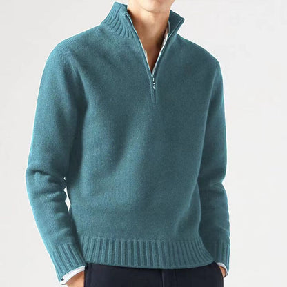 Men's Knitted Sweater with Zipper and Thick Collar