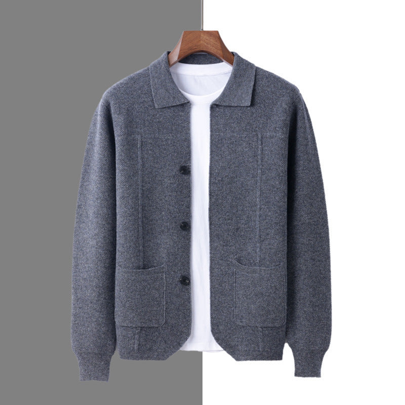 Men's Lapel Cardigan with Pockets for Casual and Business Wear