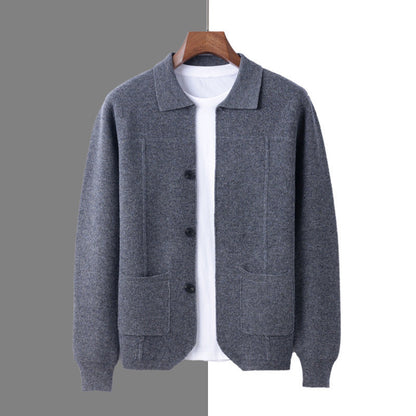 Men's Lapel Cardigan with Pockets for Casual and Business Wear