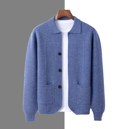 Men's Lapel Cardigan with Pockets for Casual and Business Wear