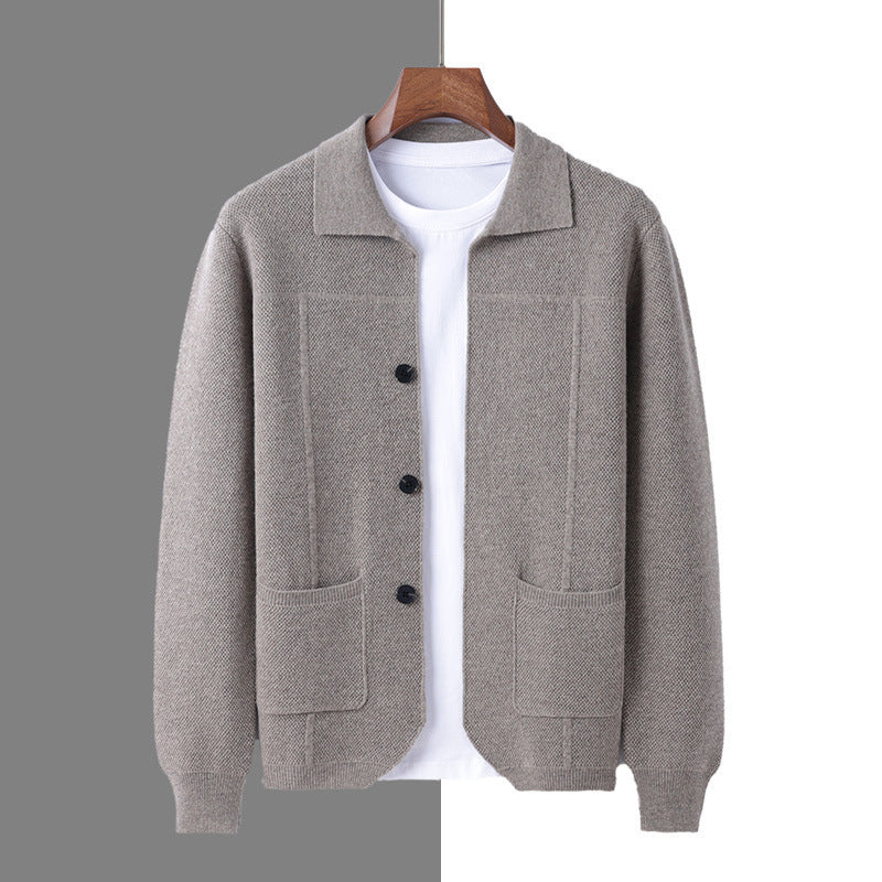 Men's Lapel Cardigan with Pockets for Casual and Business Wear