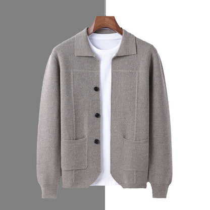 Men's Lapel Cardigan with Pockets for Casual and Business Wear