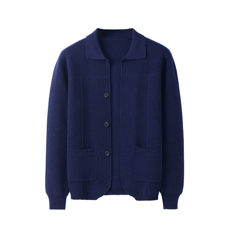 Men's Lapel Cardigan with Pockets for Casual and Business Wear