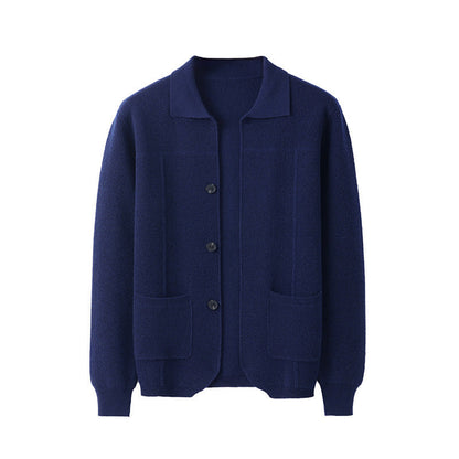 Men's Lapel Cardigan with Pockets for Casual and Business Wear