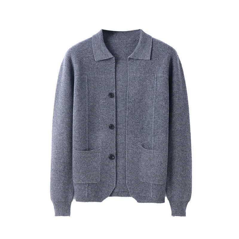 Men's Lapel Cardigan with Pockets for Casual and Business Wear