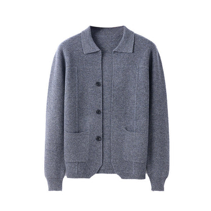 Men's Lapel Cardigan with Pockets for Casual and Business Wear