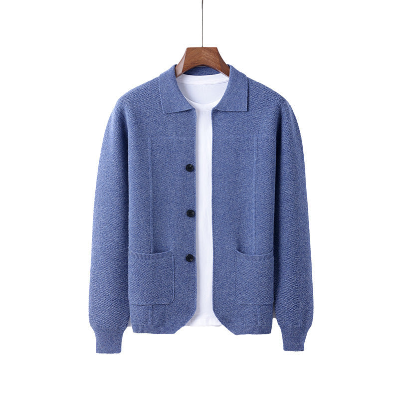 Men's Lapel Cardigan with Pockets for Casual and Business Wear