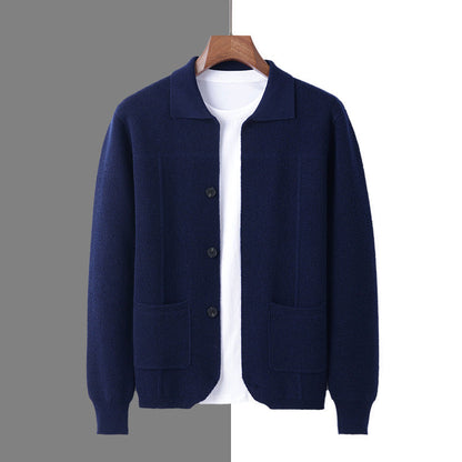 Men's Lapel Cardigan with Pockets for Casual and Business Wear