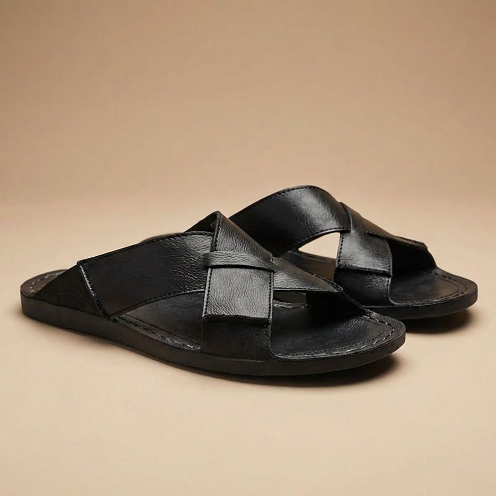 Men's Leather Cross-Strap Slide Sandals