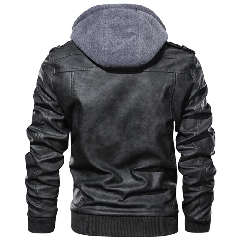 Men's Leather Hooded Jacket with Lining