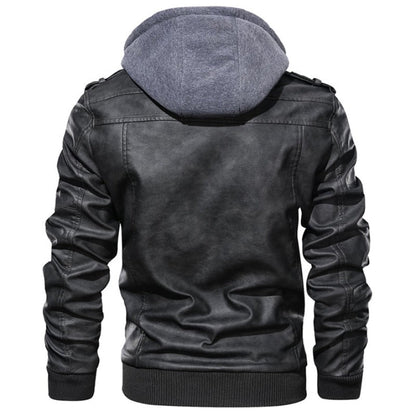 Men's Leather Hooded Jacket with Lining