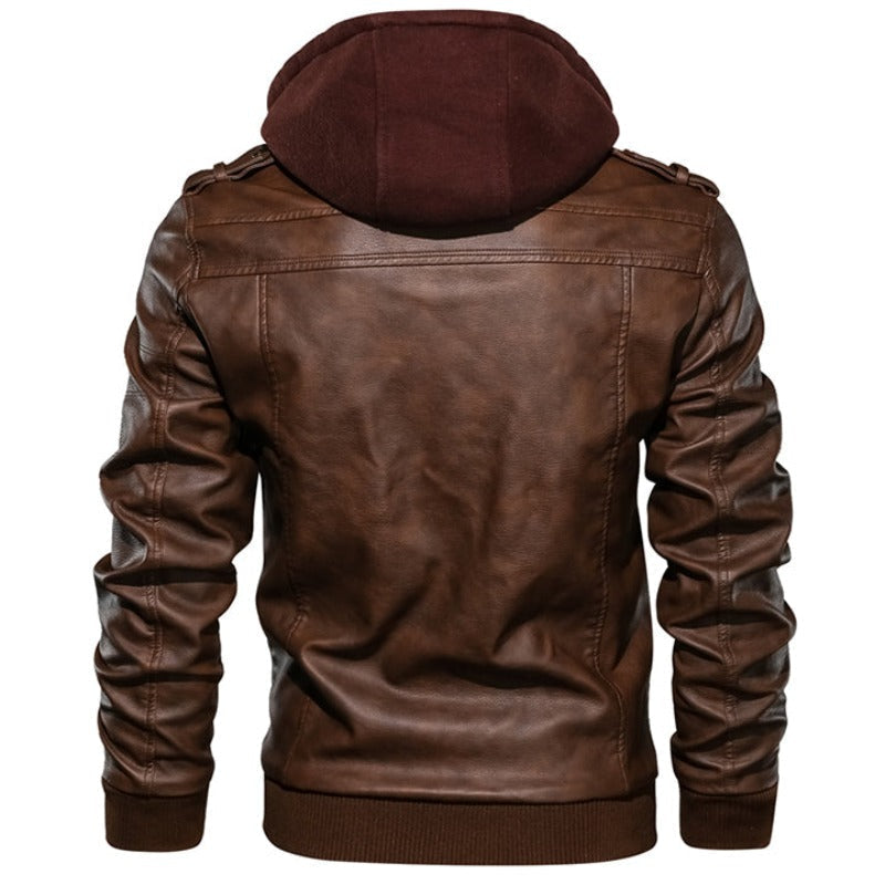 Men's Leather Hooded Jacket with Lining