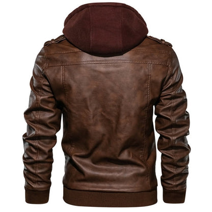 Men's Leather Hooded Jacket with Lining