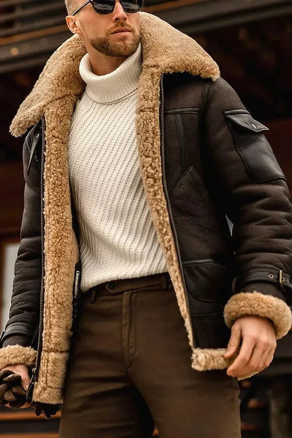 Men's Leather Jacket with Lined Fur