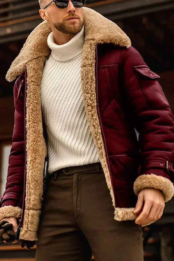 Men's Leather Jacket with Lined Fur