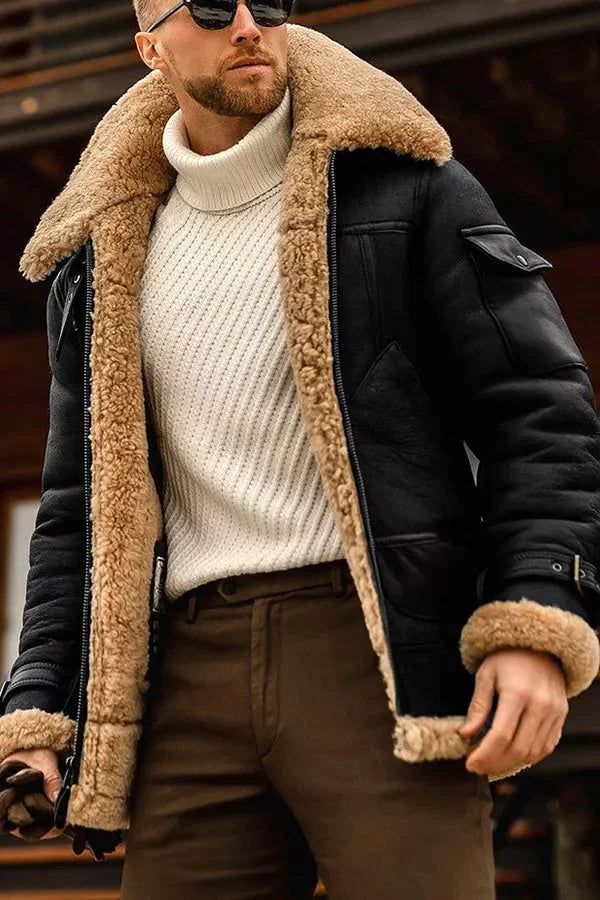 Men's Leather Jacket with Lined Fur
