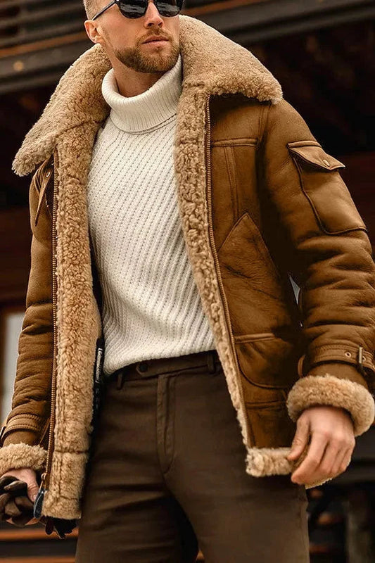 Men's Leather Jacket with Lined Fur