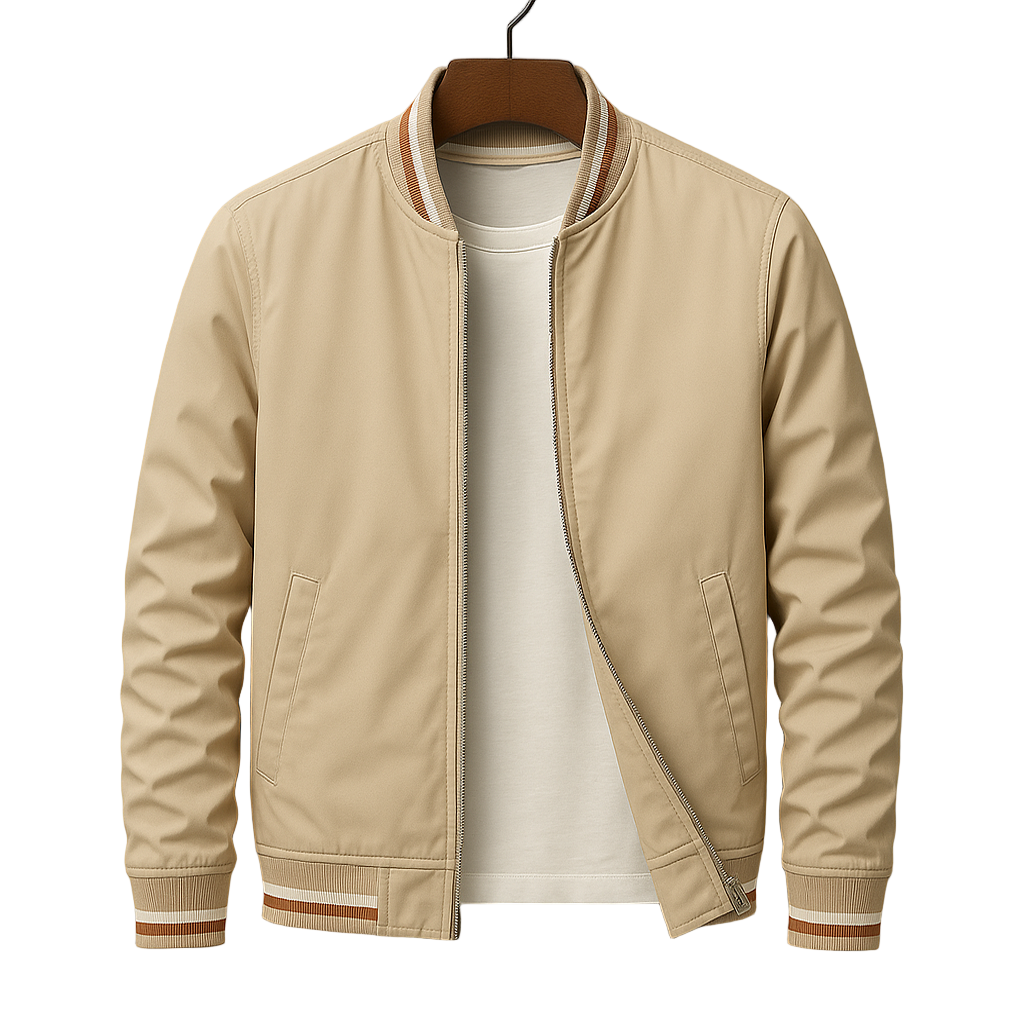 Men's Lightweight Bomber Jacket with Striped Edges