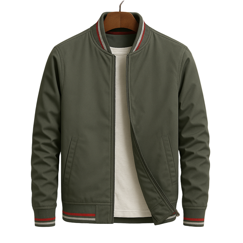 Men's Lightweight Bomber Jacket with Striped Edges