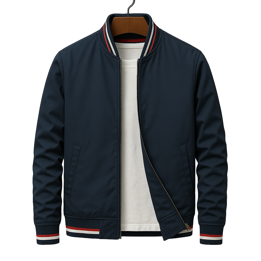 Men's Lightweight Bomber Jacket with Striped Edges
