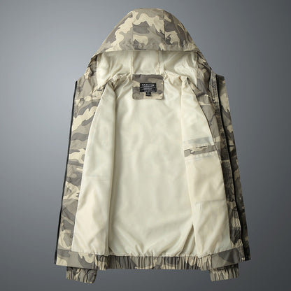 Men's Lightweight Hooded Raincoat with Camouflage Print