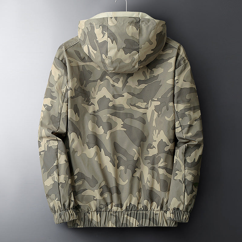 Men's Lightweight Hooded Raincoat with Camouflage Print