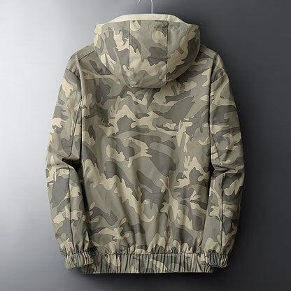 Men's Lightweight Hooded Raincoat with Camouflage Print