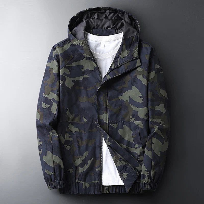 Men's Lightweight Hooded Raincoat with Camouflage Print