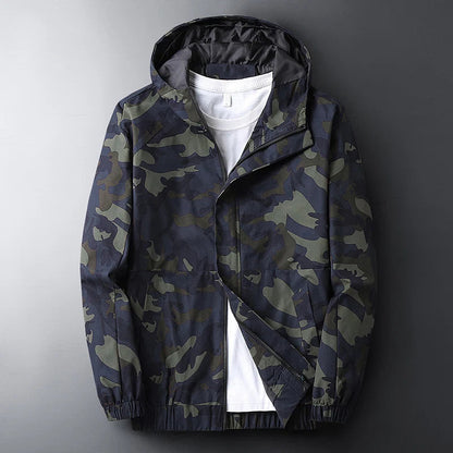 Men's Lightweight Hooded Raincoat with Camouflage Print