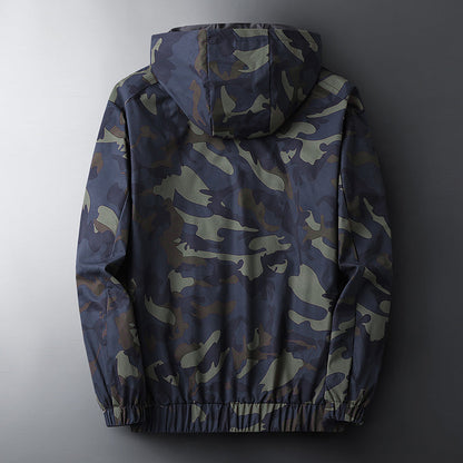 Men's Lightweight Hooded Raincoat with Camouflage Print