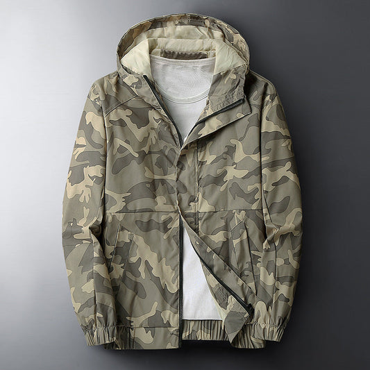 Men's Lightweight Hooded Raincoat with Camouflage Print