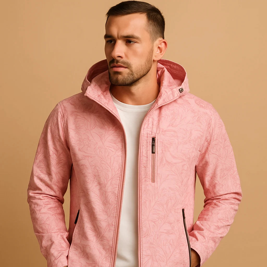Men's Lightweight Waterproof Jacket with Leaf Pattern