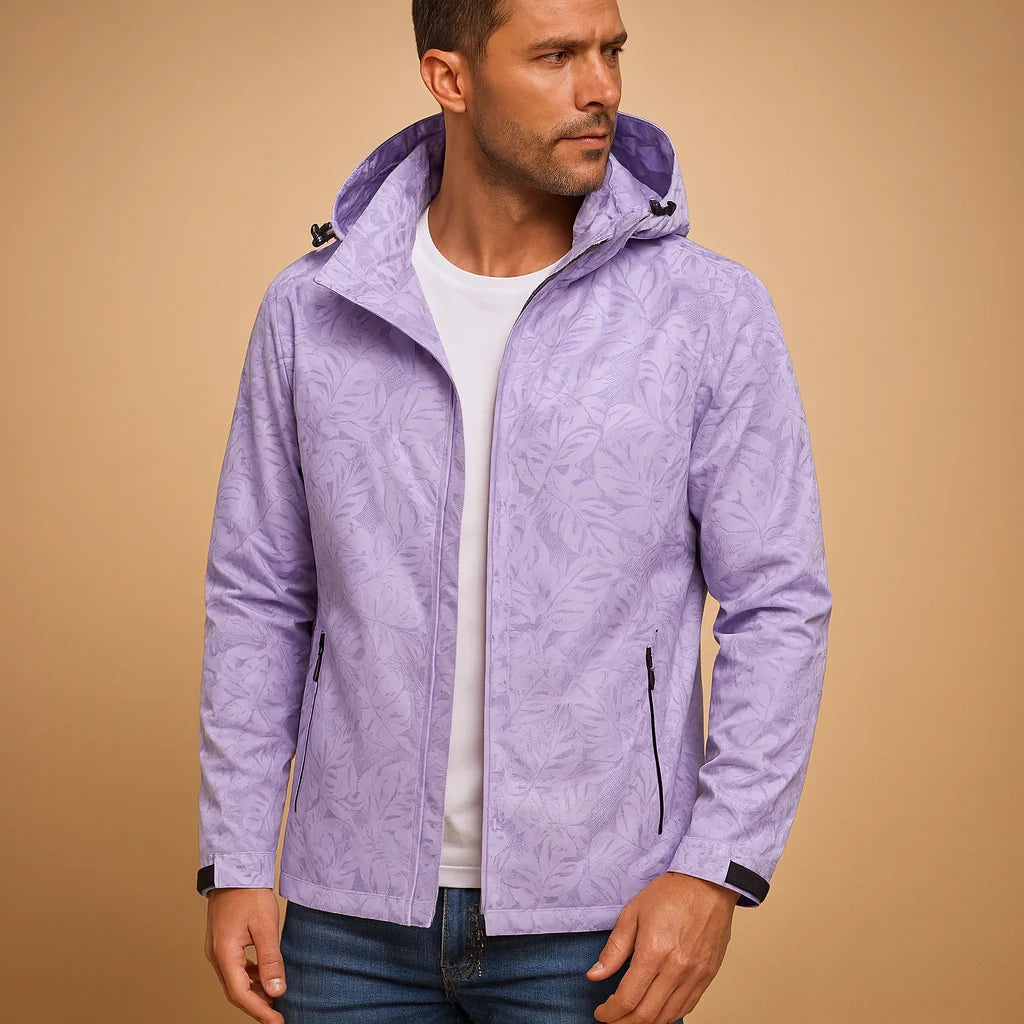Men's Lightweight Waterproof Jacket with Leaf Pattern