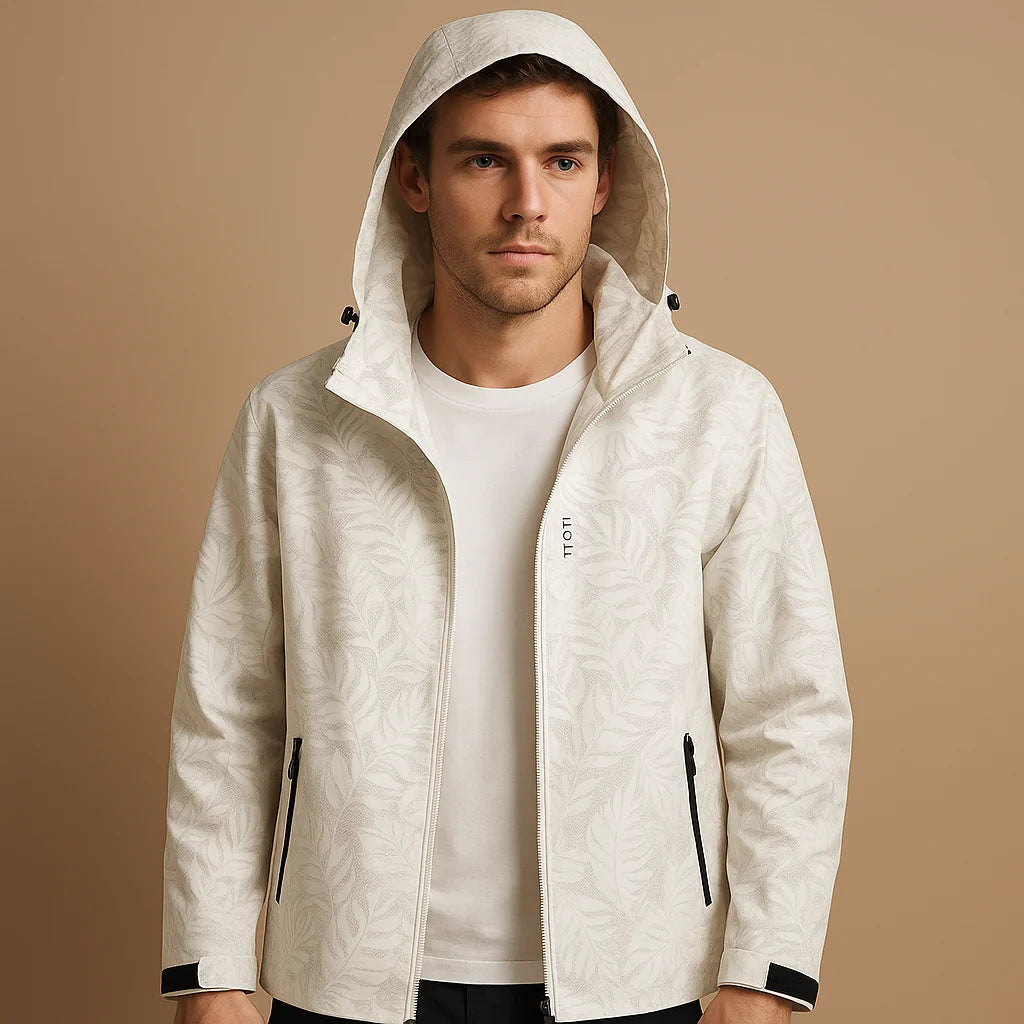 Men's Lightweight Waterproof Jacket with Leaf Pattern