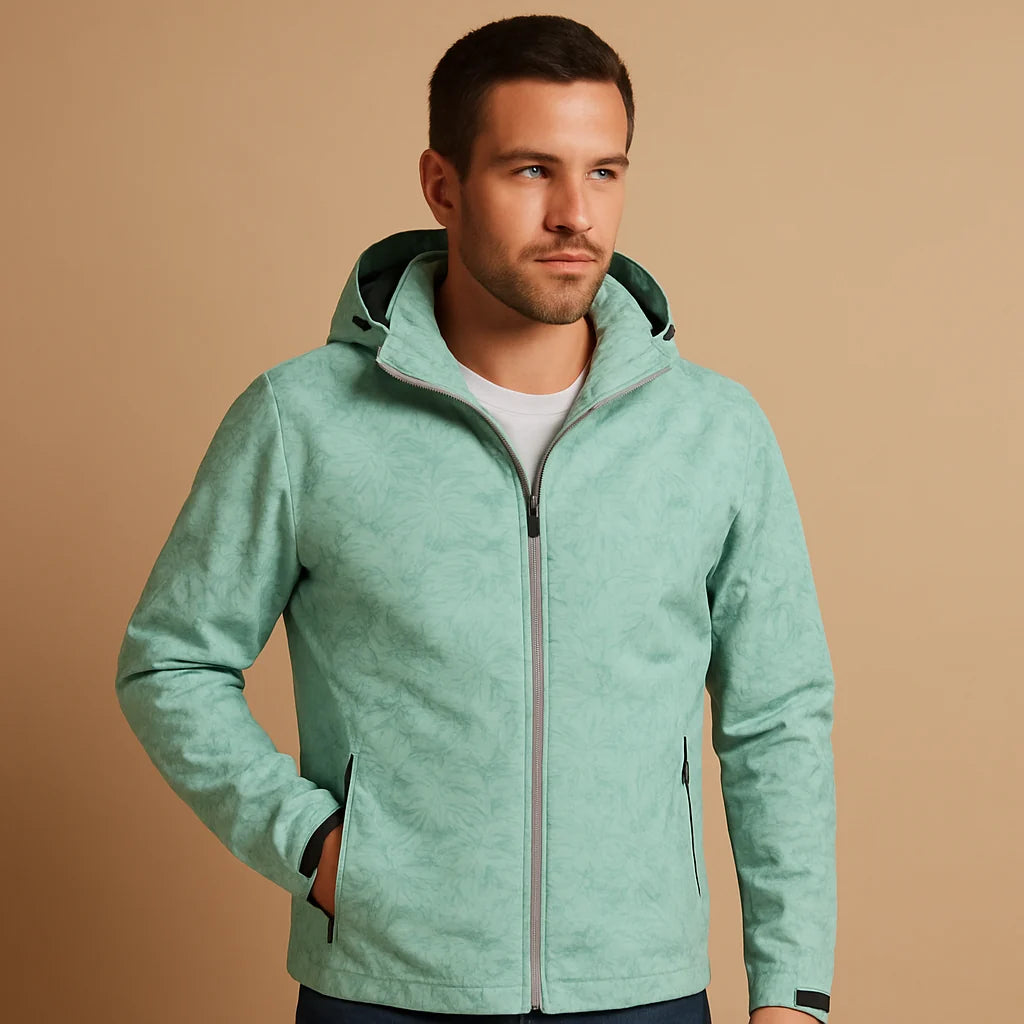 Men's Lightweight Waterproof Jacket with Leaf Pattern