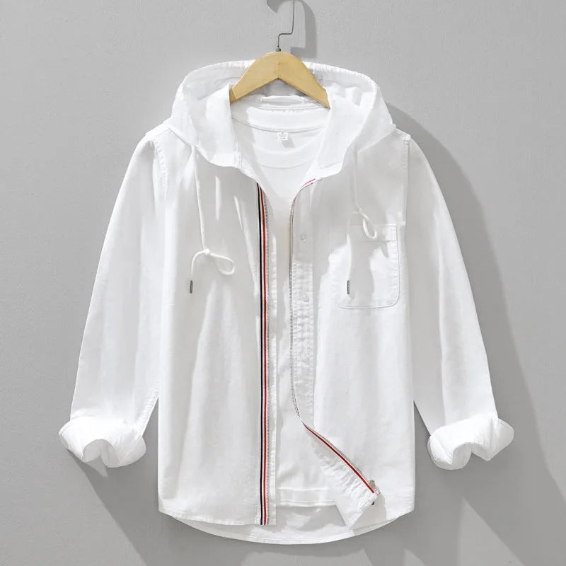 Men's Linen Blend Hoodie with Chest Pocket