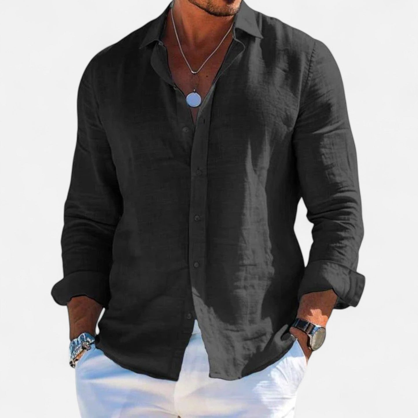 Men's Linen Casual Long Sleeve Shirt