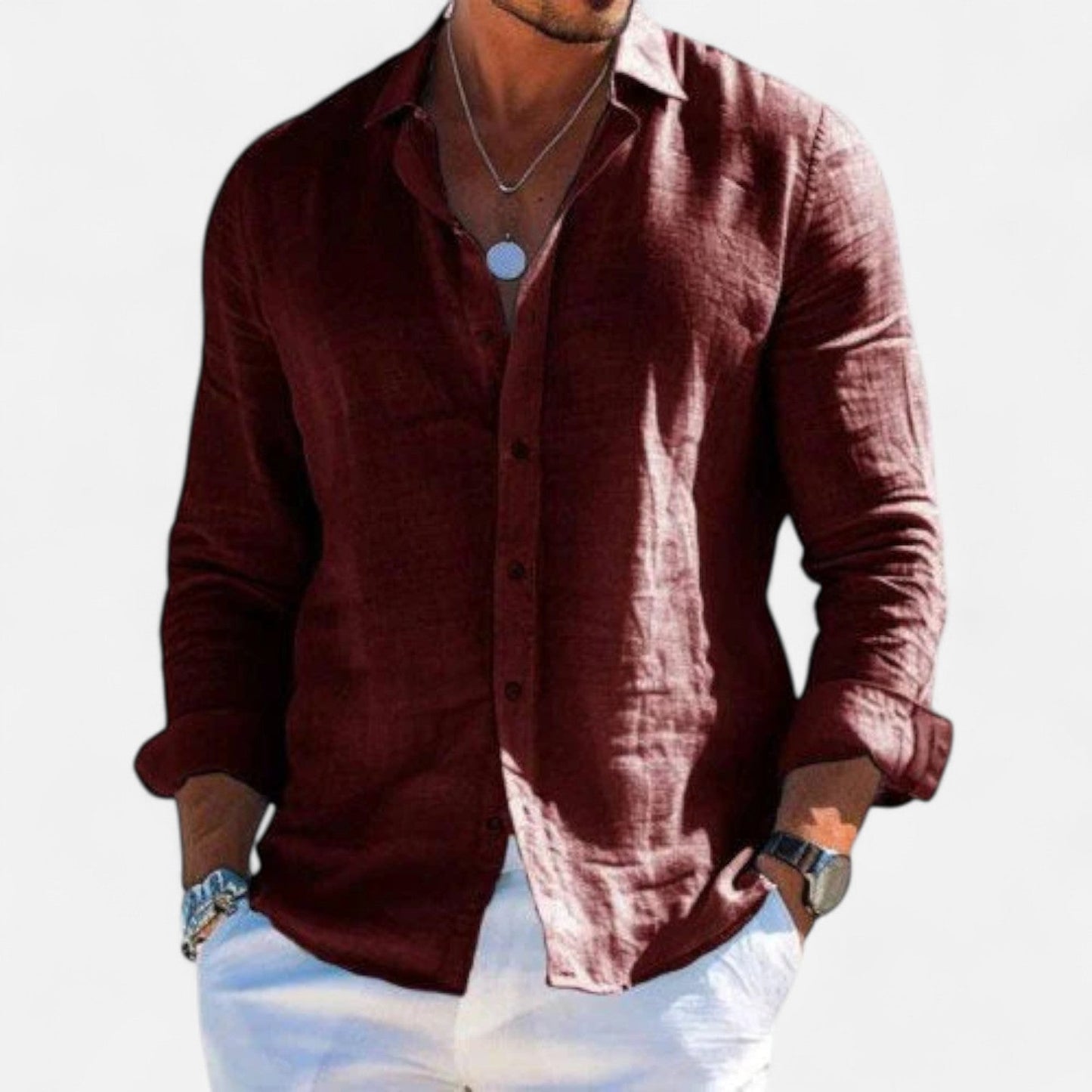 Men's Linen Casual Long Sleeve Shirt