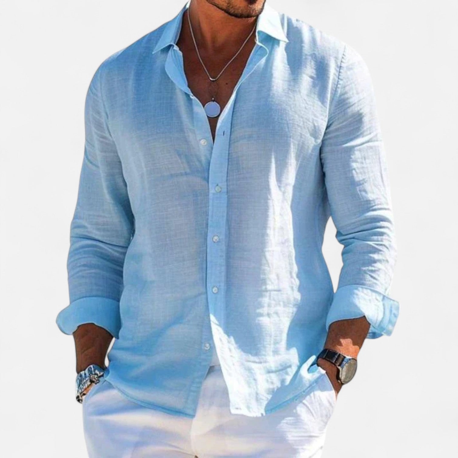 Men's Linen Casual Long Sleeve Shirt