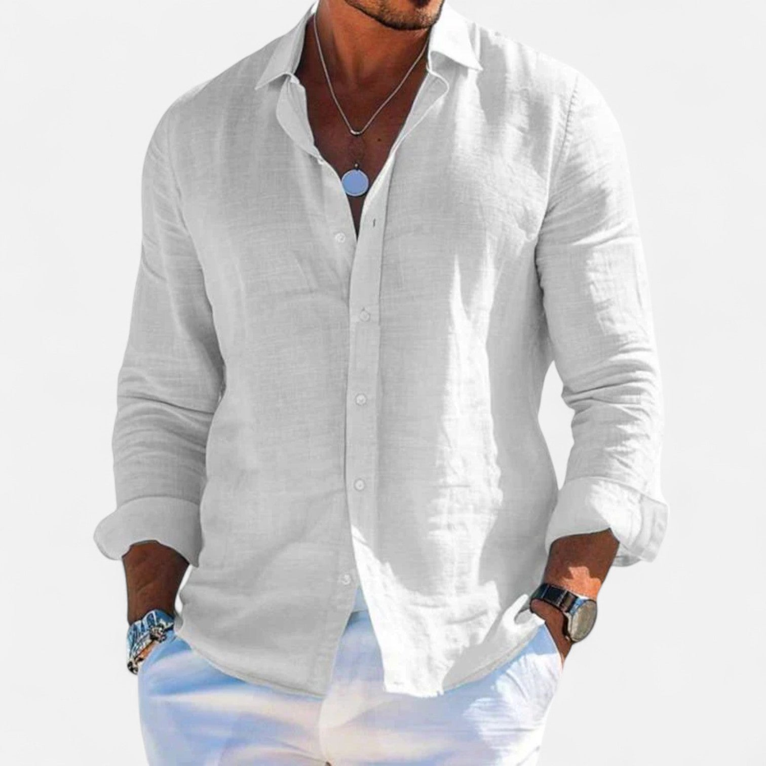 Men's Linen Casual Long Sleeve Shirt