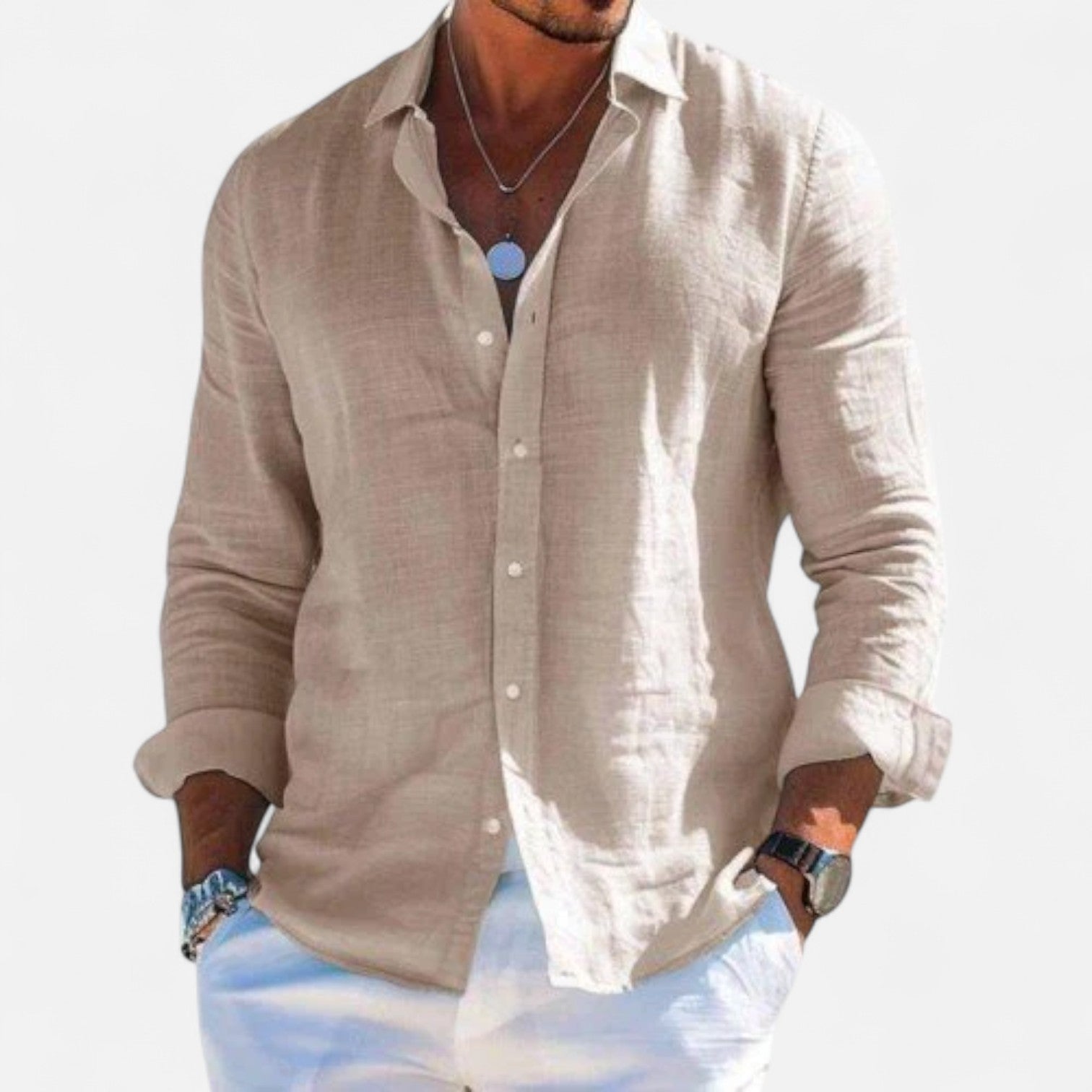 Men's Linen Casual Long Sleeve Shirt