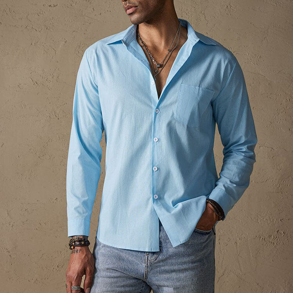 Men's Linen Casual Shirt with Traditional Collar