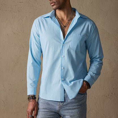Men's Linen Casual Shirt with Traditional Collar