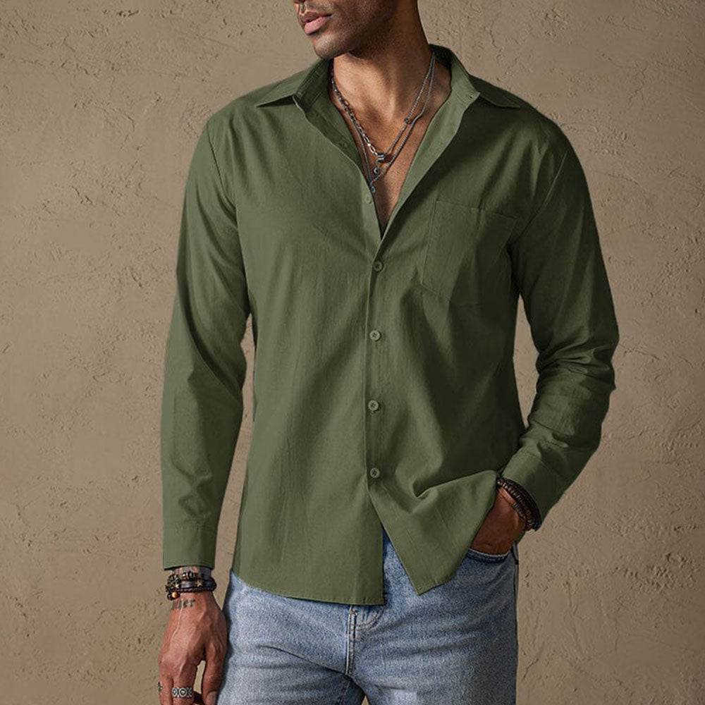 Men's Linen Casual Shirt with Traditional Collar